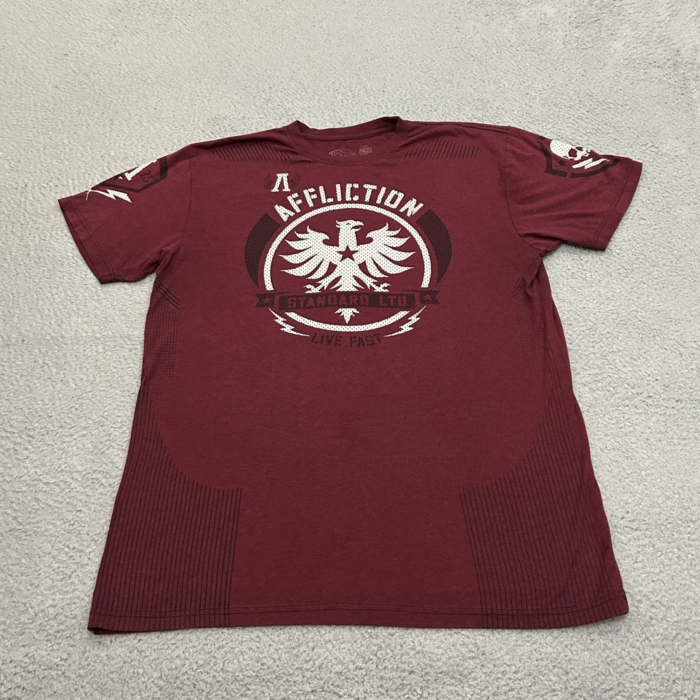 Affliction Shirt Mens 2XL XXL Red Purple Graphic Short Sleeve Eagle Y2K Adult